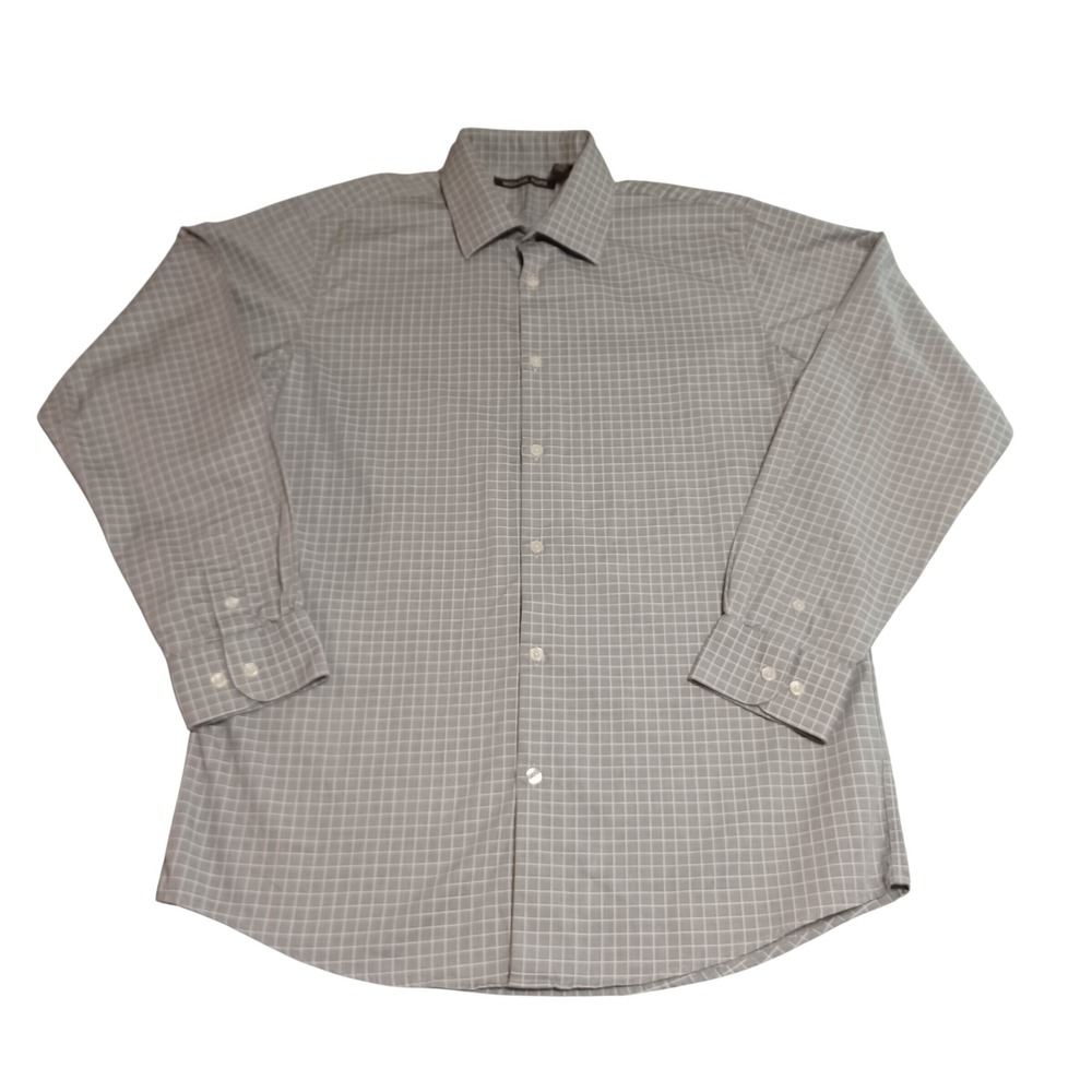 Michael Kors‎ Mens Grey Windowpane Check Cotton Dress Shirt SYZ0248 Size 20